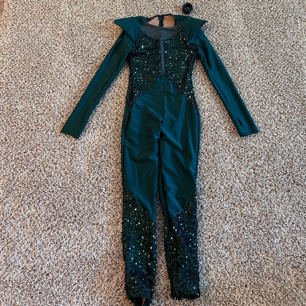 Dance costume, HIT THE LIGHTS, Green sequin unitard